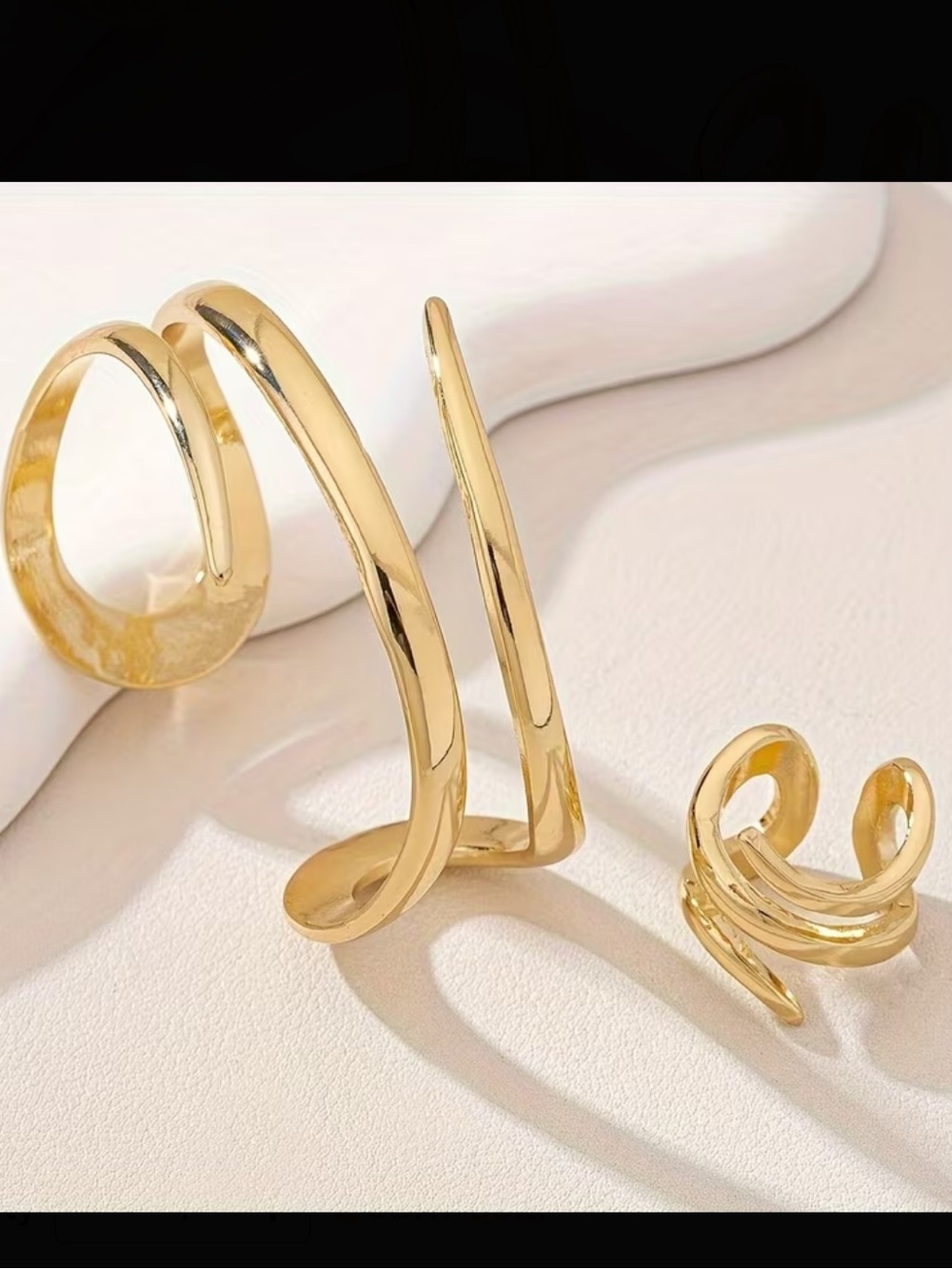 Gold Spiral Open Cuff Bracelet and Ring Set - Picture 4 of 5